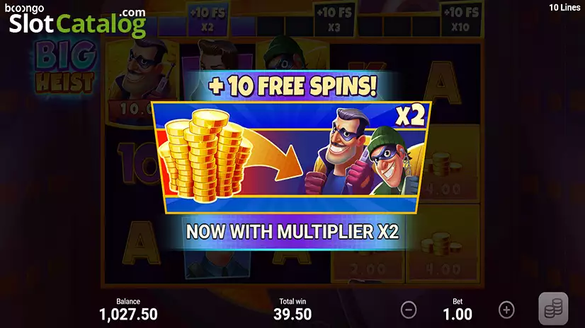 Big Heist Additional Free Spins with a Multiplier Screen